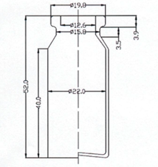 Picture of Sterile Empty Vial - 10 ml volume (50 ± 0.5 mm height, 22 ± 0.2 mm body diameter) (Amber)