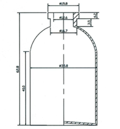 Picture of Sterile Empty Vial - 30 ml volume (62.8 ± 0.5 mm height, 35.8 mm ± 0.3 mm body diameter) (Amber)