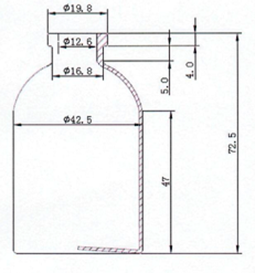 Picture of Sterile Empty Vial - 50 ml volume (72.5 ± 0.5 mm height, 42.5 ± 0.4 mm body diameter) (Amber)