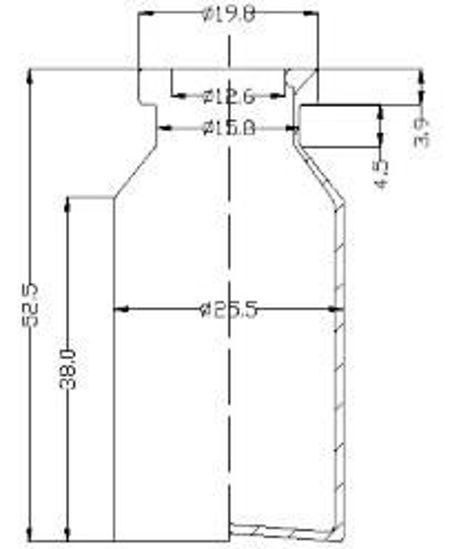 Picture of Sterile Evacuated Vial - 15 ml  volume (52.5 ± 0.5 mm height and 25.5 ± 0.25 mm body diameter)