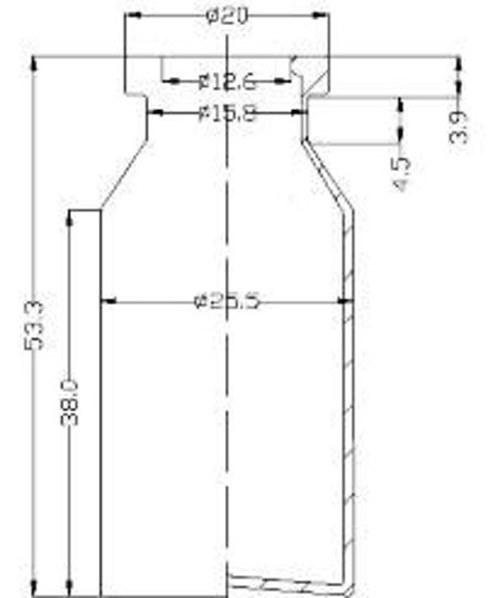 Picture of Sterile Evacuated Vial - 15 ml  volume (53.3 ± 0.3 mm height and 25.5 ± 0.25 mm body diameter)