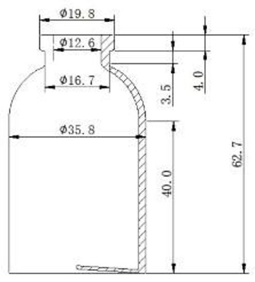 Picture of Sterile Evacuated Vial - 30 ml  volume (62.7 ± 0.5 mm height and 35.8 ± 0.3 mm body diameter)