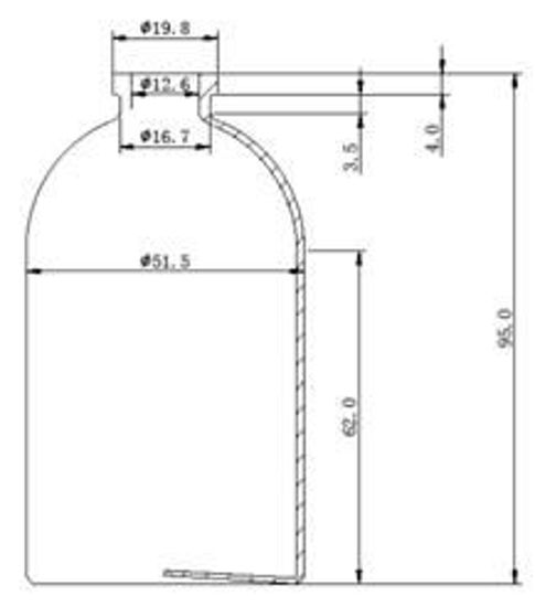 Picture of Sterile Evacuated Vial - 100 ml  volume (95 ± 1.0 mm height and 51.5 ± 0.6 mm body diameter)