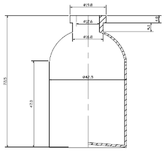 Picture of Sterile Air-Filled Vial - 50 ml  volume (72.5 ± 0.5 mm height and 42.5 ± 0.4 mm body diameter)