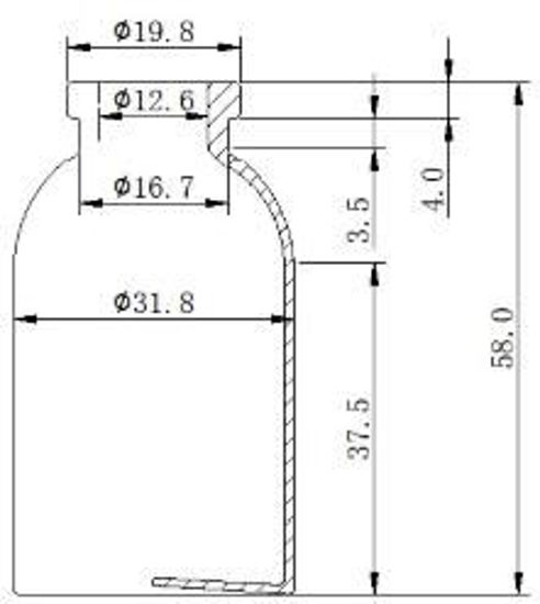 Picture of Sterile Saline-Filled Vial - 20 ml  volume (58 ± 0.5 mm height and 31.8 ± 0.3 mm body diameter)